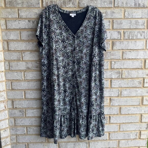 J. Jill Dresses & Skirts - J. Jill Short Sleeve V-Neck Button Up Floral Tiered Dress Women's Size XL